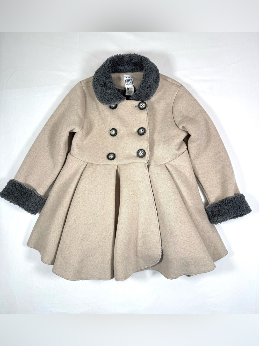MACK & CO Girls Pleated Swing Coat 6 Faux Fur Double Breasted Princess Cottage